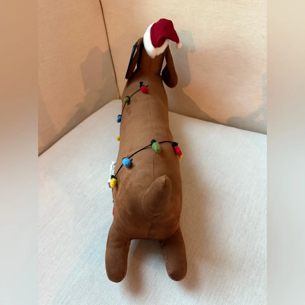 Isaac Mizrahi Dachshund Dog Holiday Christmas Lights Santa Hat Pillow
